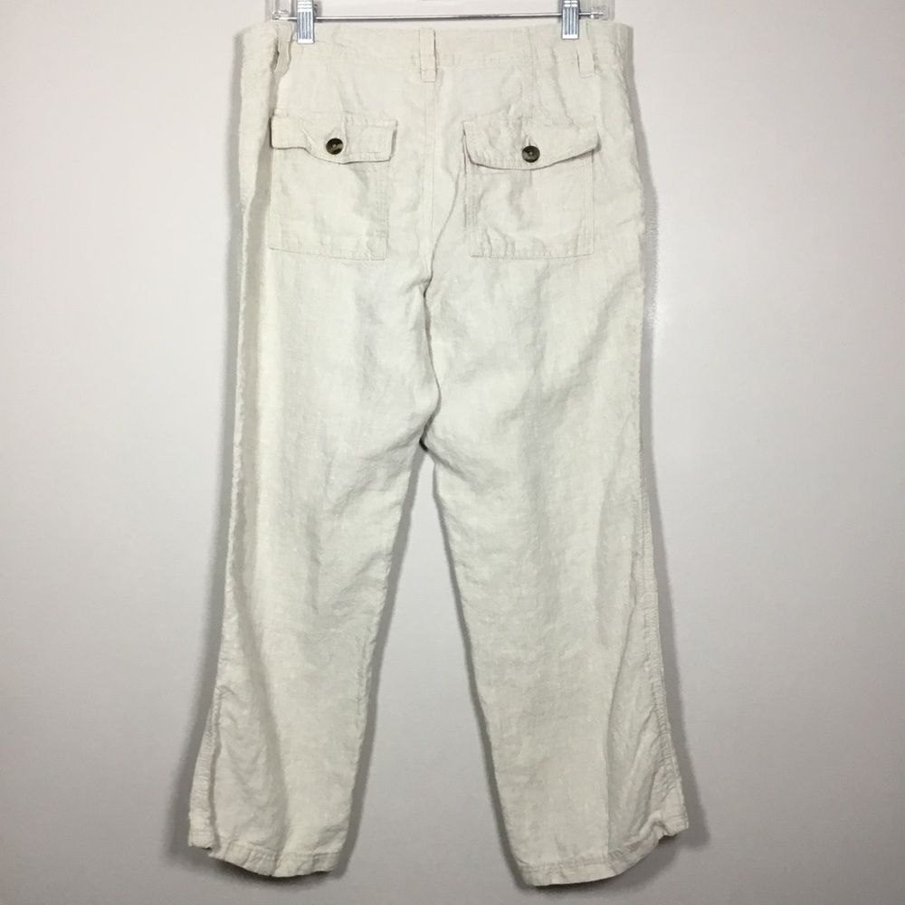 100% linen cream wide leg pants beach beachy waist 33” inner leg 25” size S